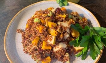 quinoa salad with butternut squash, pear and celery