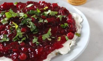 cranberry jalapeno cream cheese dip with crackers